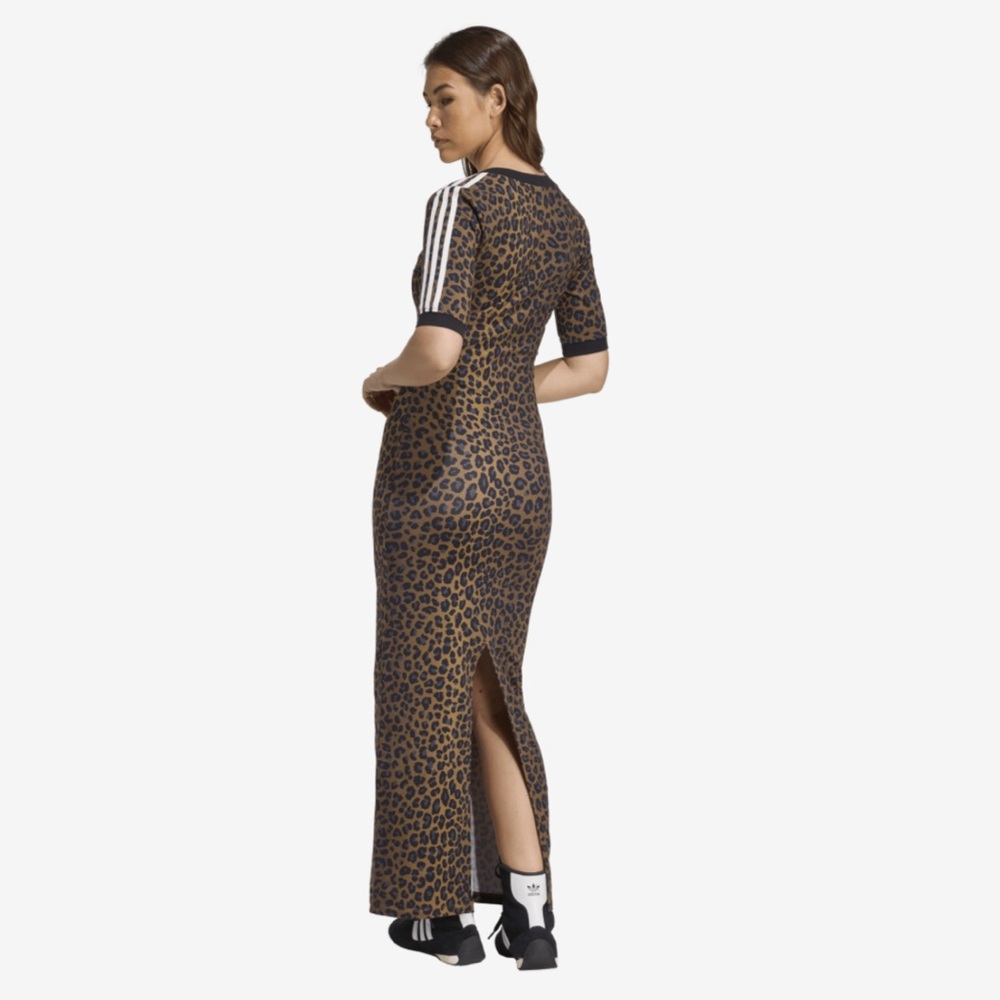 Adidas Leopard Print Maxi Dress with 3 Stripes